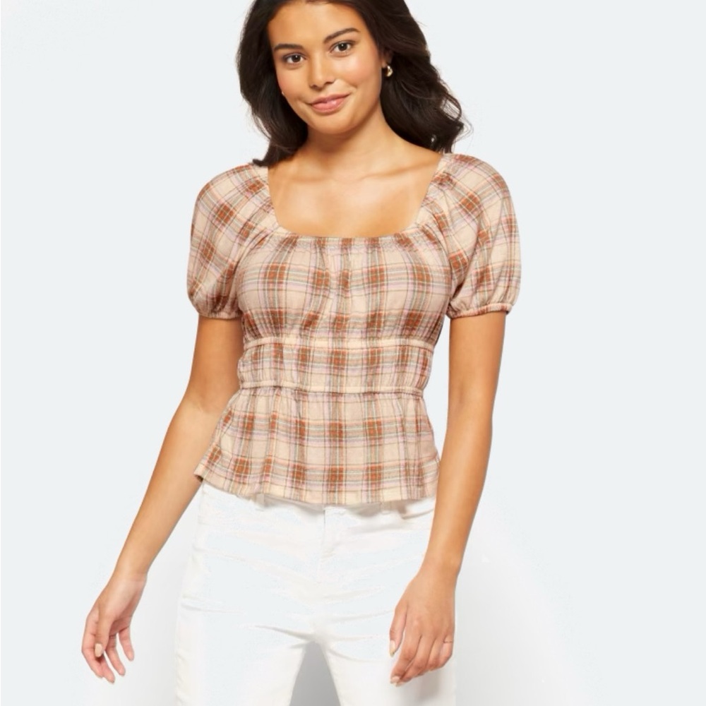 New Daisy and Delilah Stitch Fix Alenna Brown Tan Square Neck Top New With Tags